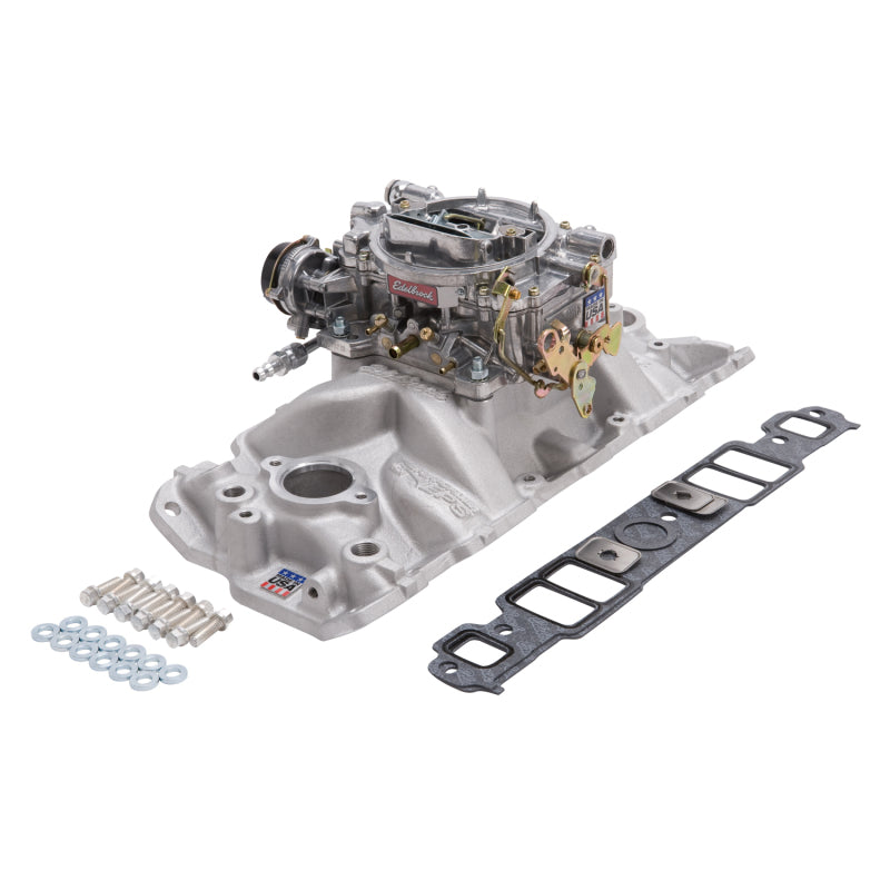 Edelbrock 2021 Manifold And Carb Kit Performer Eps Small Block fits Chevrolet 1957-1986 Natural Finish