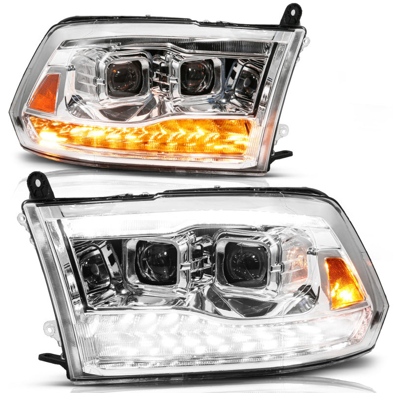 ANZO 111627A 09-19 fits Dodge RAM 1500 / 10-18 2500/3500 LED Proj Headlights SeqSig Chrome - Pair