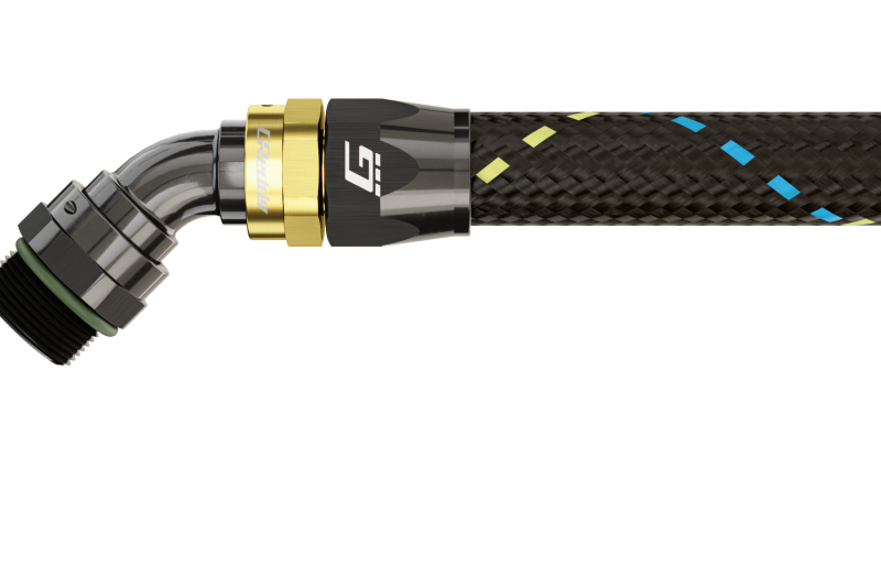 GReddy 12810845 AN08 45 DEGREE ORB MALE BLACK/GOLD ANODIZED
