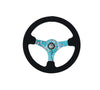 NRG Reinforced Suede Steering Wheel (350mm / 3in. Deep) Hydro Dipped Blossom Floral w/ Teal Stitch
