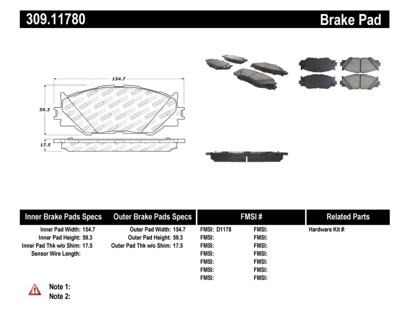 Stoptech 309.1178 Performance 06-10 Lexus IS250 Front Brake Pads
