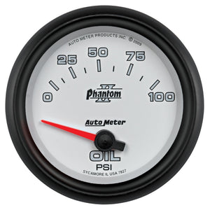 AutoMeter 7827 Autometer Phantom II 2 5/8in 0-100 PSI Short Sweep Electronic Oil Pressure Gauge