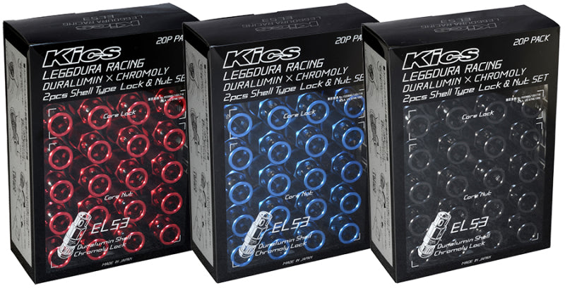 Project Kics WEL5311K Leggdura Racing 53mm EL53 Shell Type Lug Nut 16 Pcs + 4 Locks 12X1.50 Black