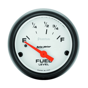 AutoMeter 5715 Autometer Phantom 52mm 73 Ohm Empty-10 Ohm Fuel Short Sweep Electric Fuel Level Gauge