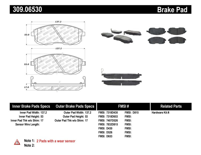 Stoptech 309.0653 Performance 02-05 350z / 03-04 G35 / 03-05 G35X Front Brake Pads