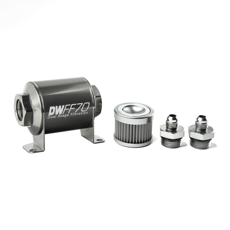 DeatschWerks 8-03-070-100K-6 Stainless Steel 6AN 100 Micron Universal Inline Fuel Filter Housing Kit (70mm)