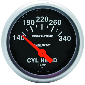 AutoMeter 3336 AutoMeter Gauge Cylinder Head Temp 2-1/16in. 140-340 Deg. F Electric Sport-Comp