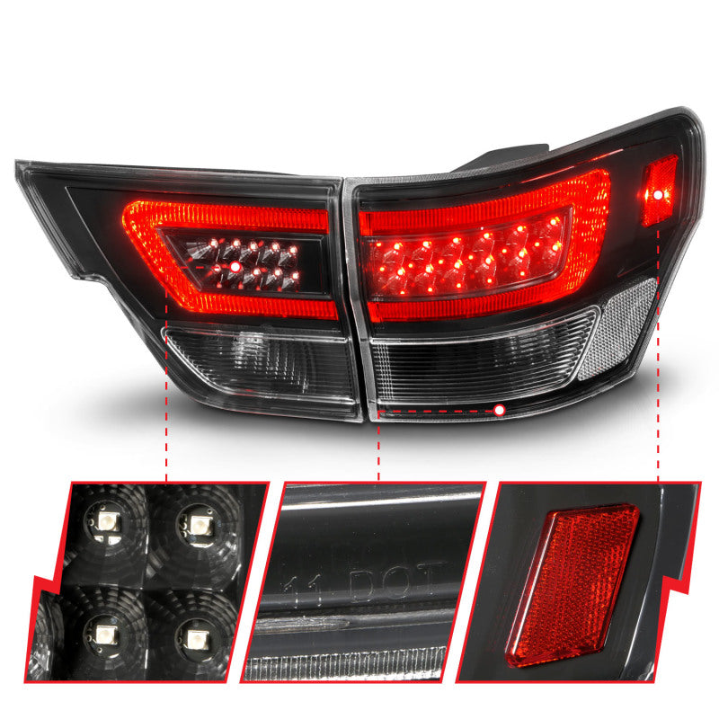 ANZO 311439 fits Jeep 11-13 Grand Cherokee LED Taillights w/ Lightbar Black Housing/Clear Lens 4pcs