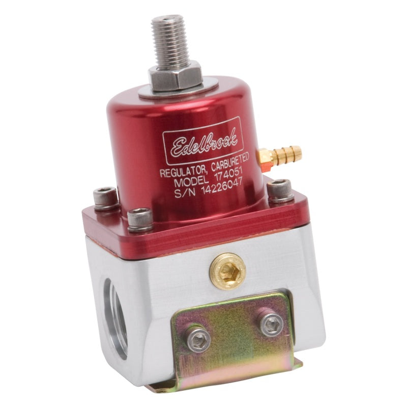 Edelbrock 174051 Fuel Pressure Regulator Carbureted 180 GPH 5-10 PSI -10 In/Out -6 Return Red/Clear