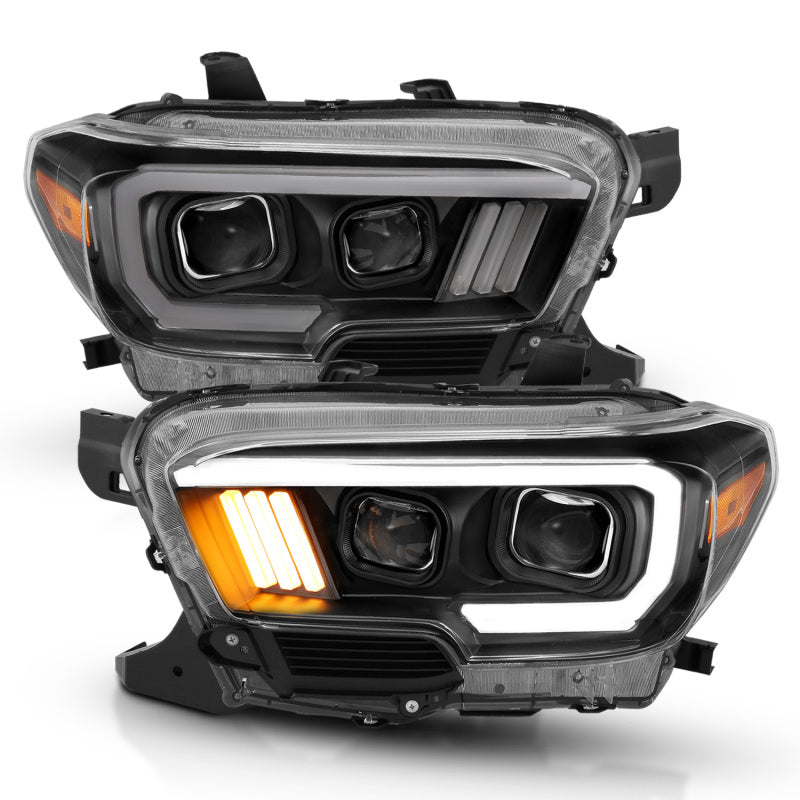 ANZO 111379 2017 fits Toyota 16-20 Tacoma Projector Headlights w/ Plank Style Design Black/Amber w/ DRL