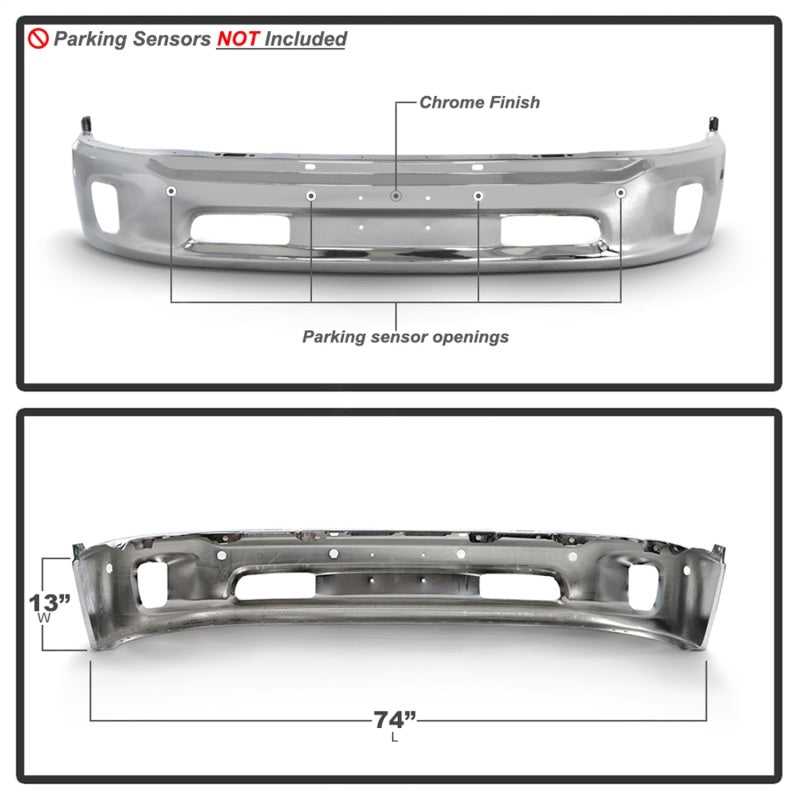 Spyder 9948497 fits Dodge 14-18 Ram 1500 Bottom w/Sensor w/Fog Light Hole Front Bumper - Chrome (OEM 68160857AA)