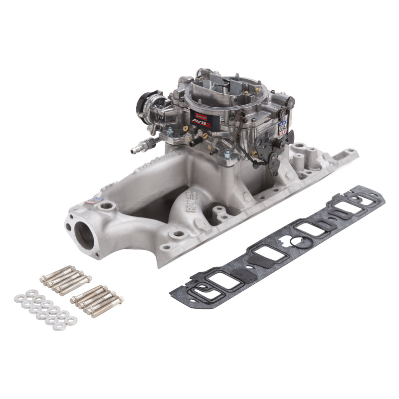 Edelbrock 2033 Manifold And Carb Kit Performer RPM Air-Gap Small Block fits Ford 289-302 Natural Finish