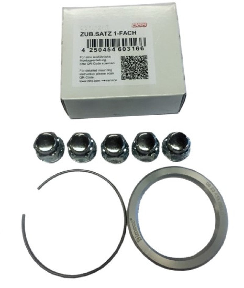 BBS 09.30.001 PFS KIT - fits Mazda / Toyota - Includes 70mm OD - 54mm ID Ring / 70mm Clip / Lug Nuts