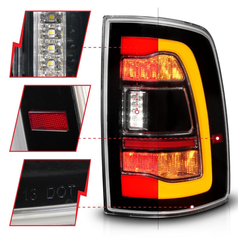 ANZO 311471 fits Dodge 09-18 Ram 1500 Sequential LED Taillights Black w/Switchback Amber Signal