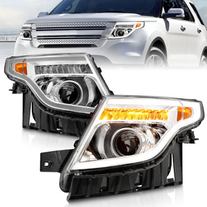 ANZO 111576 11-15 fits Ford Explorer Projector Headlights w/ Light Bar Chrome Housing w/ Amber light