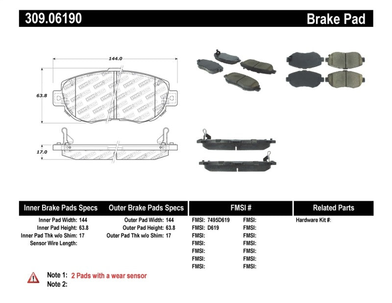 Stoptech 309.0619 Performance 00-05 fits Lexus IS 250/300/350 / 02-09 SC 300/400/430 Front Brake Pads