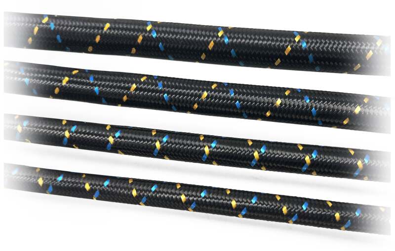 GReddy 12851200 AN12 REUSABLE HOSE NYLON BRAIDED BLACK/GOLD/BLUE (PRICED PER FOO