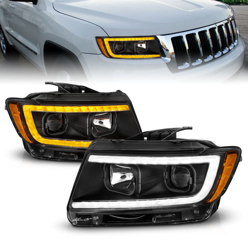 ANZO 111568 fits Jeep 11-13 Grand Cherokee (Factory Halogen Only) Projector Headlights w/Light Bar Swtchbk Black