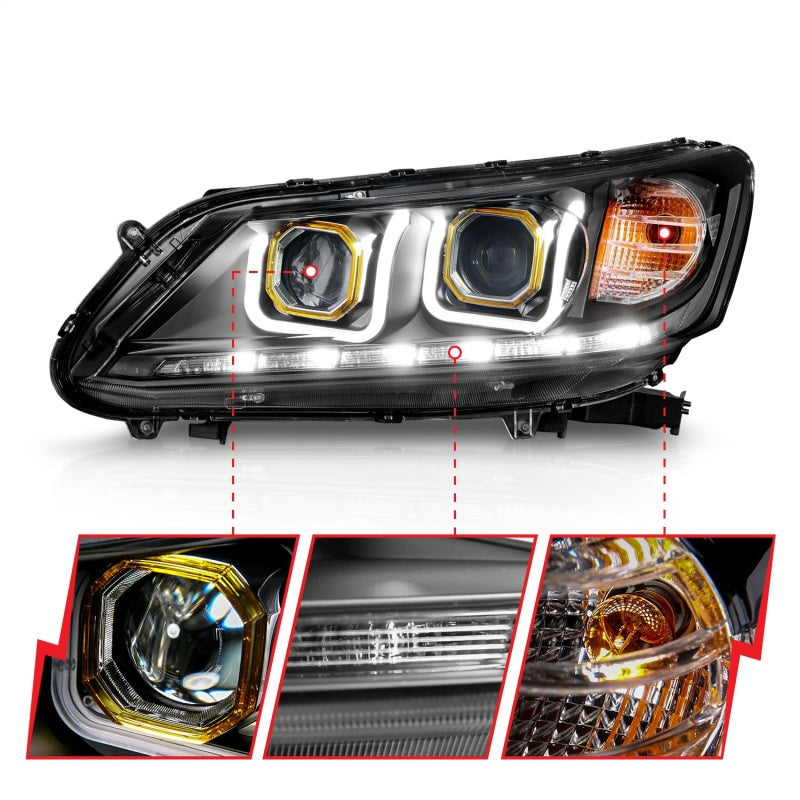 ANZO 121492 2015 fits Honda 13-20 Accord Projector Headlights w/ U-Bar Black