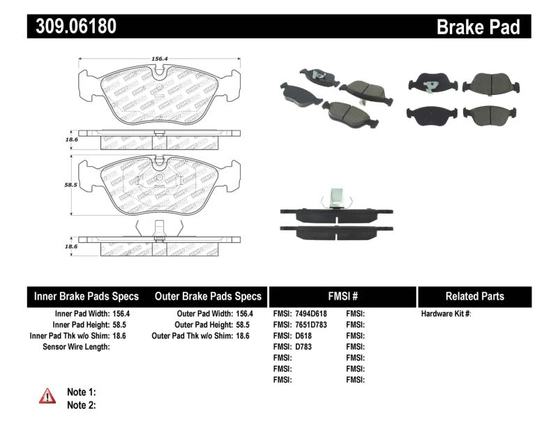 Stoptech 309.0618 Performance 98-04 Volvo S60/98-00 S70/98-00 V70/93-97 850 Series Front Brake Pads