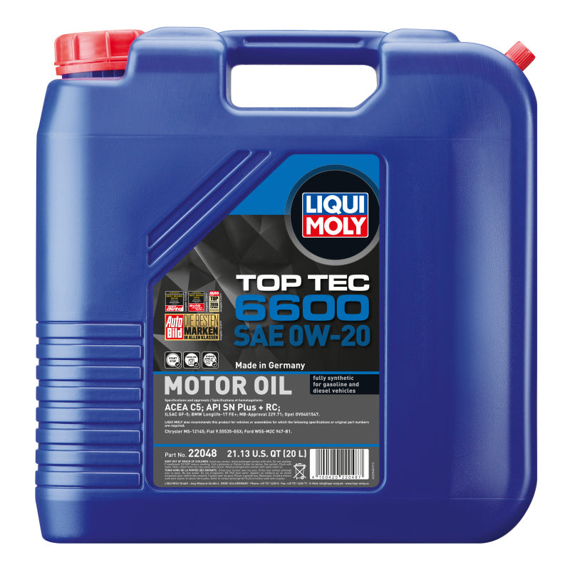 LIQUI MOLY 22048 20L Top Tec 6600 Motor Oil SAE 0W20