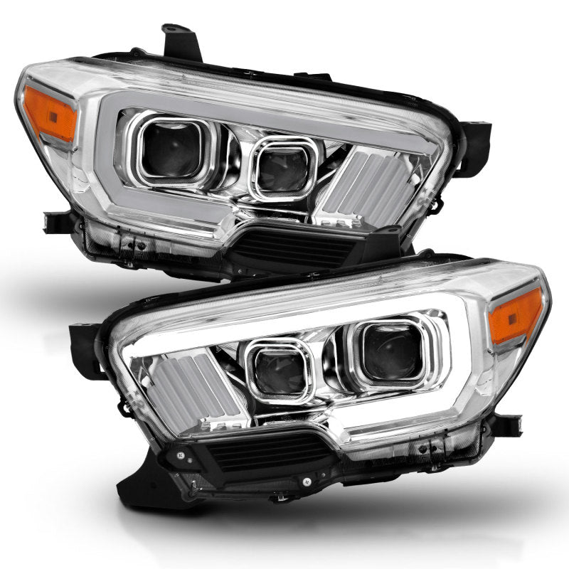 ANZO 111380 2017 fits Toyota 16-20 Tacoma Projector Headlights w/ Plank Style Design Chrome/Amber w/ DRL