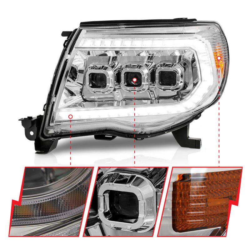 ANZO 111582 fits Toyota 05-11 Tacoma LED Projector Headlights w/Light Bar Swtchbk Seq. Chrome w/Initiation Light