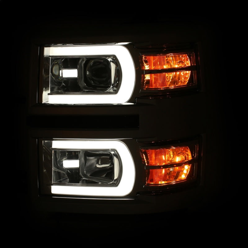 ANZO 111413 fits Chevrolet 14-15 Silverado 1500 Projector Headlights w/ Plank Style Switchback Chrome w/ Amber