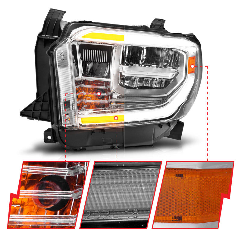 ANZO 111532 2017 fits Toyota 14-20 Tundra LED Crystal Headlights w/ Switchback Chrome Housing w/ DRL