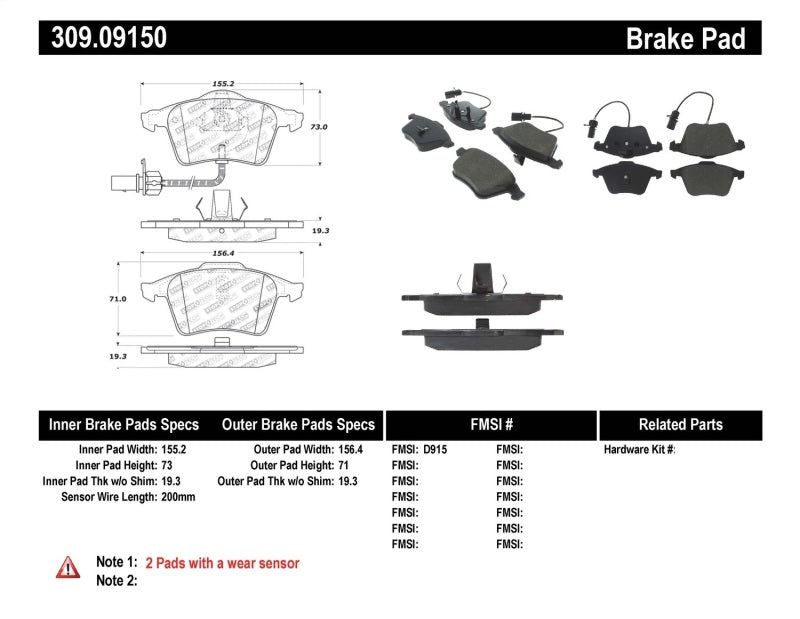 Stoptech 309.0915 Performance Brake Pads