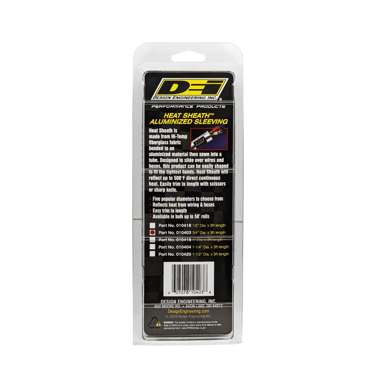 DEI  10403 Heat Sheath 3/4in x 3ft - Aluminized Sleeving - Sewn Edge