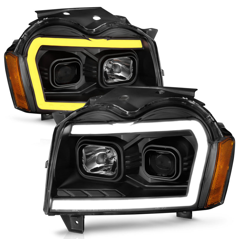 ANZO 111543 2007 fits Jeep 05-20 Grand Cherokee Projector Headlights w/ Light Bar Switchback Black Housing