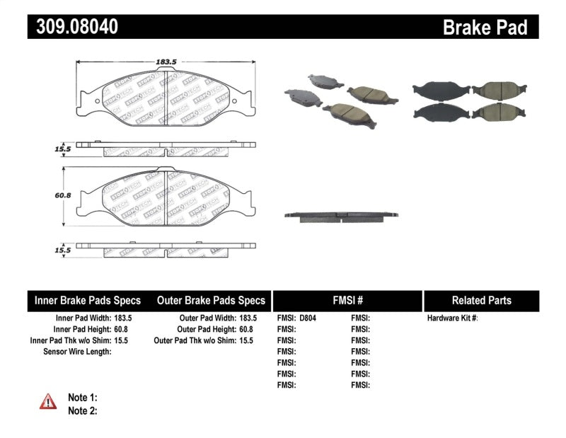 Stoptech 309.0804 Performance Brake Pads