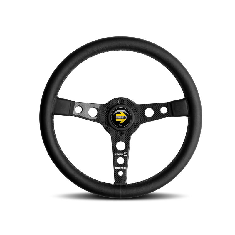 Momo PRO35BK1C Prototipo 6C Steering Wheel 350 mm - Black Leather/Gry St/Cbn Fbr Spoke