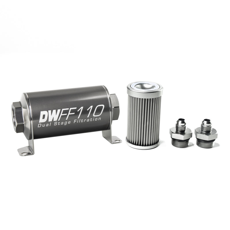 DeatschWerks 8-03-110-010K-6 Stainless Steel 6AN 10 Micron Universal Inline Fuel Filter Housing Kit (110mm)