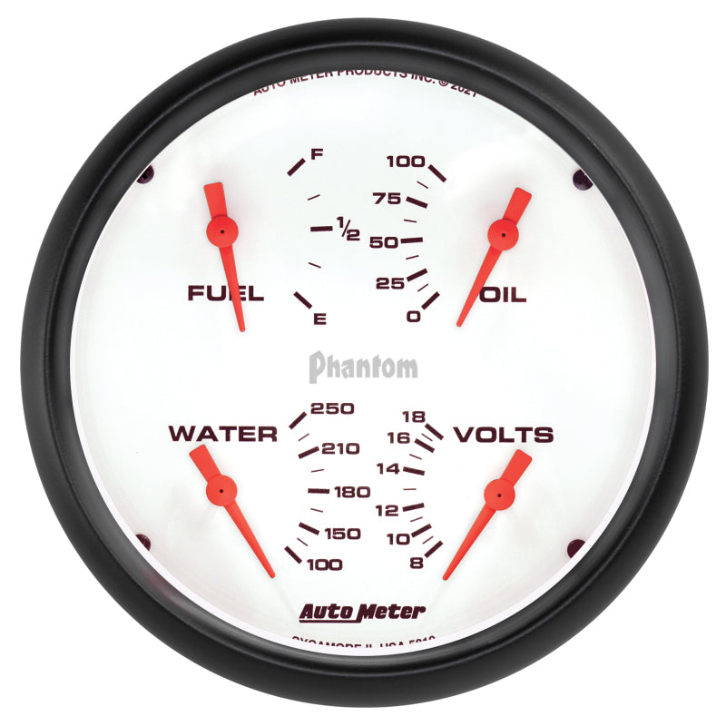 AutoMeter 5819 Autometer Phantom Quad 5in. Gauge 0 Ohm (E) - 90 Ohm (F) Electric