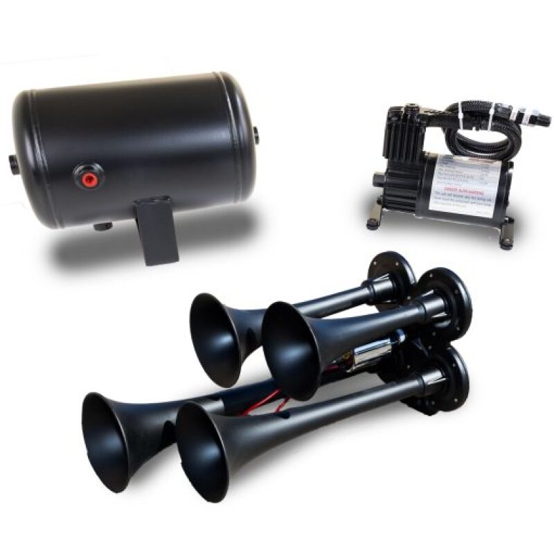 Kleinn HK4-1 Quad Black Horn Kit w/ 130 PSI Air Compressor / 1.0 gal Air Tank