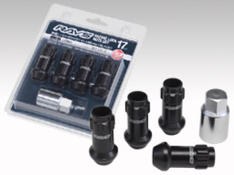 Rays W17RN12150BL484LP 17 Hex Racing Lock Nut Set L48 Long Type 12x1.50 - Blk Chromate (4 Pieces)