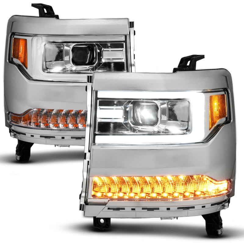 ANZO 111625A 16-18 fits Chevy Silverado1500 (Factory HID Models) LED Prj Light Bar Style Headlights Chrome - Pair
