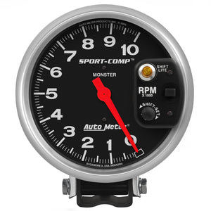 AutoMeter 3903 Autometer Sport-Comp 5 inch 10,000 RPM Pedestal Mount Tachometer (Shift-Lite on Control Shield)