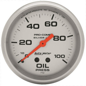 AutoMeter 4621 Autometer Ultra-Lite 2.625in Liquid Filled Mechanical 100 PSI Silver Oil Pressure Gauge