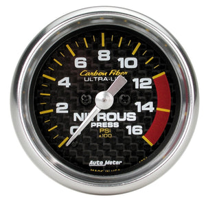 AutoMeter 4774 Autometer Carbon Fiber 52mm 0-1600 PSI Full Sweep Electronic Nitrous Pressure Gauge
