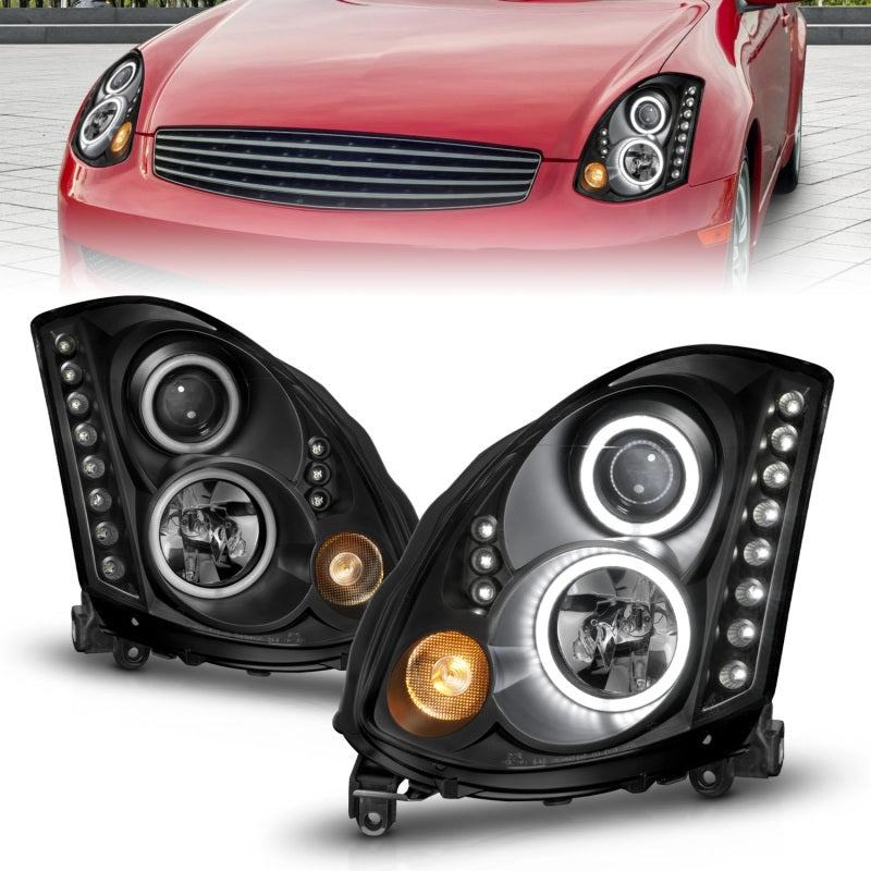 ANZO 121363 2007 fits Infiniti 03-20 G35 Projector Headlights w/ Halo Black (CCFL) (HID Compatible)