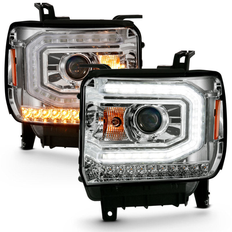 ANZO 111486 2019 Gmc Sierra 1500 Projector Headlight Plank Style Chrome w/ Sequential Amber Signal