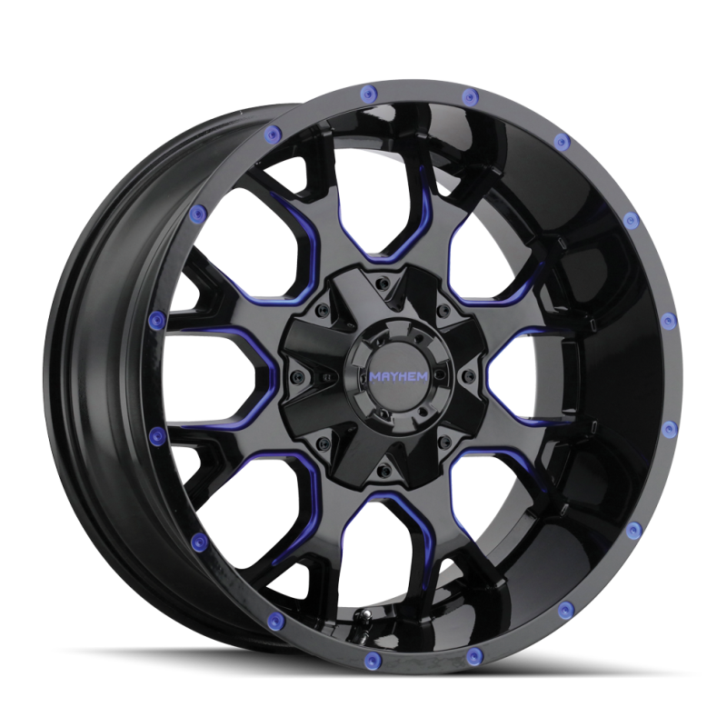 Mayhem 8015-2137BTB 8015 Warrior 20x10 / 6x135 BP / -25mm Offset / 106mm Hub Black w/ Prism Blue Wheel