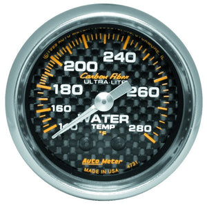 AutoMeter 4731 Autometer Carbon Fiber 52mm WaterTemperature Gauge