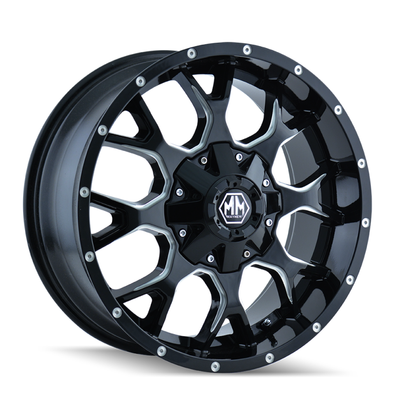Mayhem 8015-7981M18 8015 Warrior 17x9 / 8x165.1 BP / 18mm Offset / 130.8mm Hub Gloss Black Milled Wheel