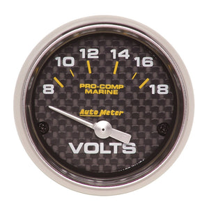 AutoMeter 200756-40 Autometer Marine Carbon Fiber 2-1/16in 18V Electric Voltmeter Gauge