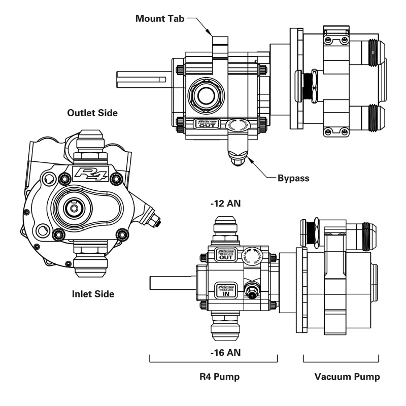 Peterson Fluid Systems 04-1804 R4 1-Stage Oil Pump - Left Side Mount - Rear Drive w/ Vac