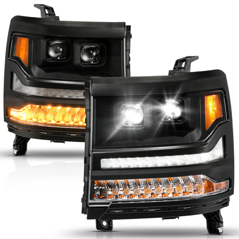 ANZO 111622A 16-18 fits Chevy Silverado 1500 (Factory HID Models ONLY) Full LED Proj Headlights Black - Pair